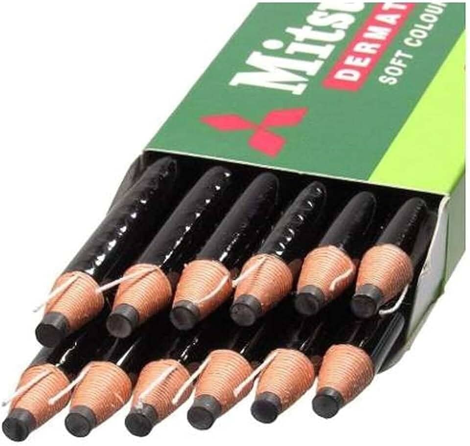 Lápis Dermatográfico MitsuBishi Sobrancelha Pele Vidro Filme, 12 Unidades