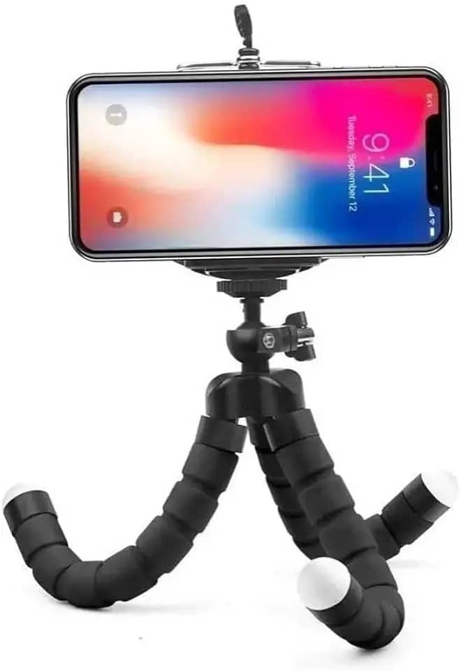 Mini Tripé Para Celular Com Design Flexível Com Suporte Adaptador Para Qualquer Aparelho Apoio Para Fotos e Vídeos (Preto)