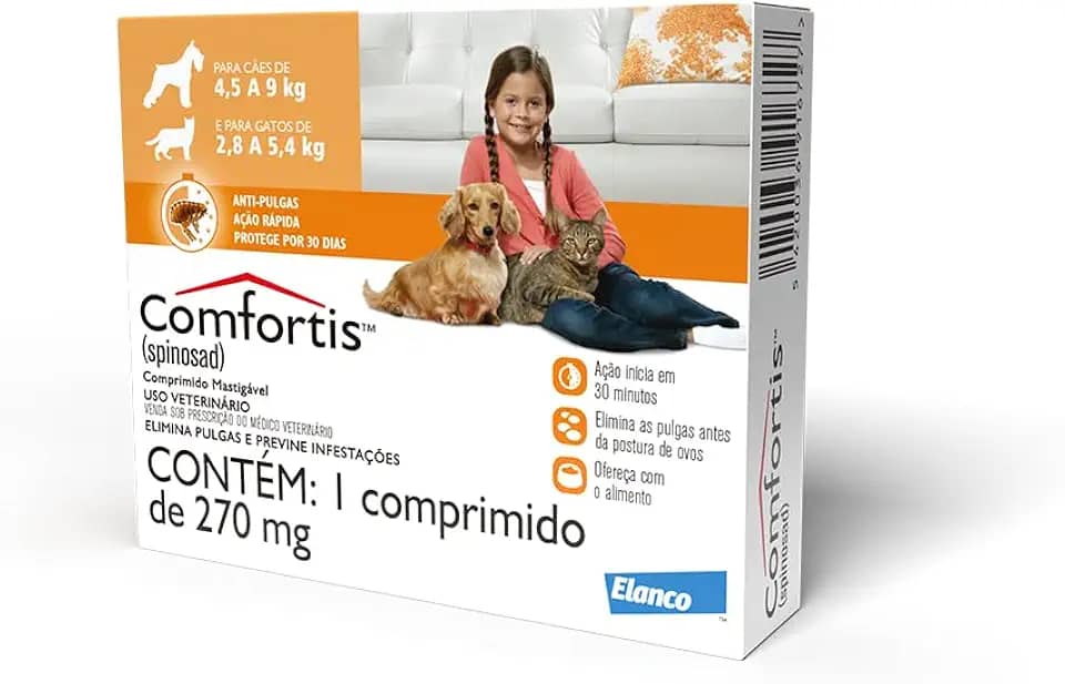 Elanco Comfortis - Antipulgas Para Cães 4 5 A 9Kg E Gatos 2 8 A 5 4Kg - 1 Comprimido