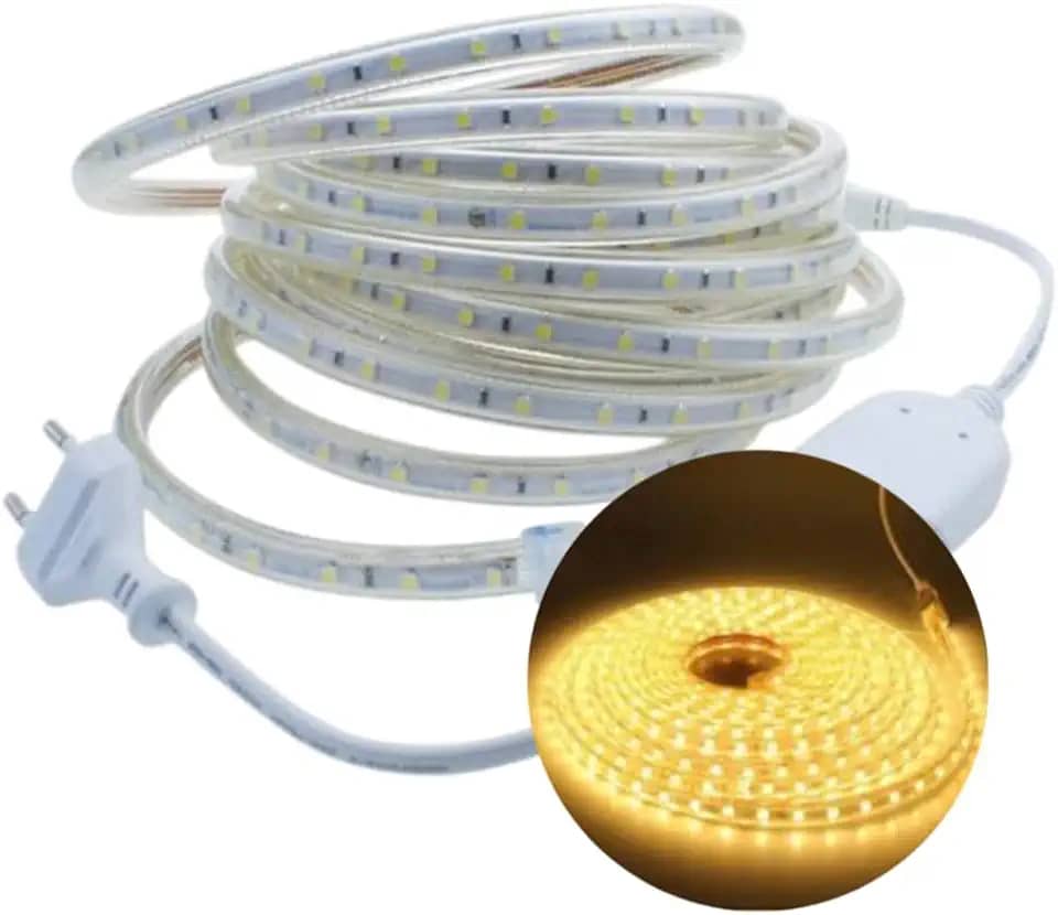 04 METROS FITA MANGUEIRA DE LED CHATA 110 VOLTS 3000K BRANCO QUENTE + CONECTOR AREA EXTERNA E INTERNA
