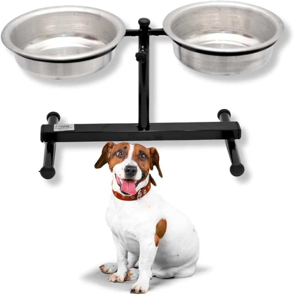 Comedouro Duplo Elevado Médio Preto 1200ml Alto Ajustável Regulável Duplo Para Cachorro