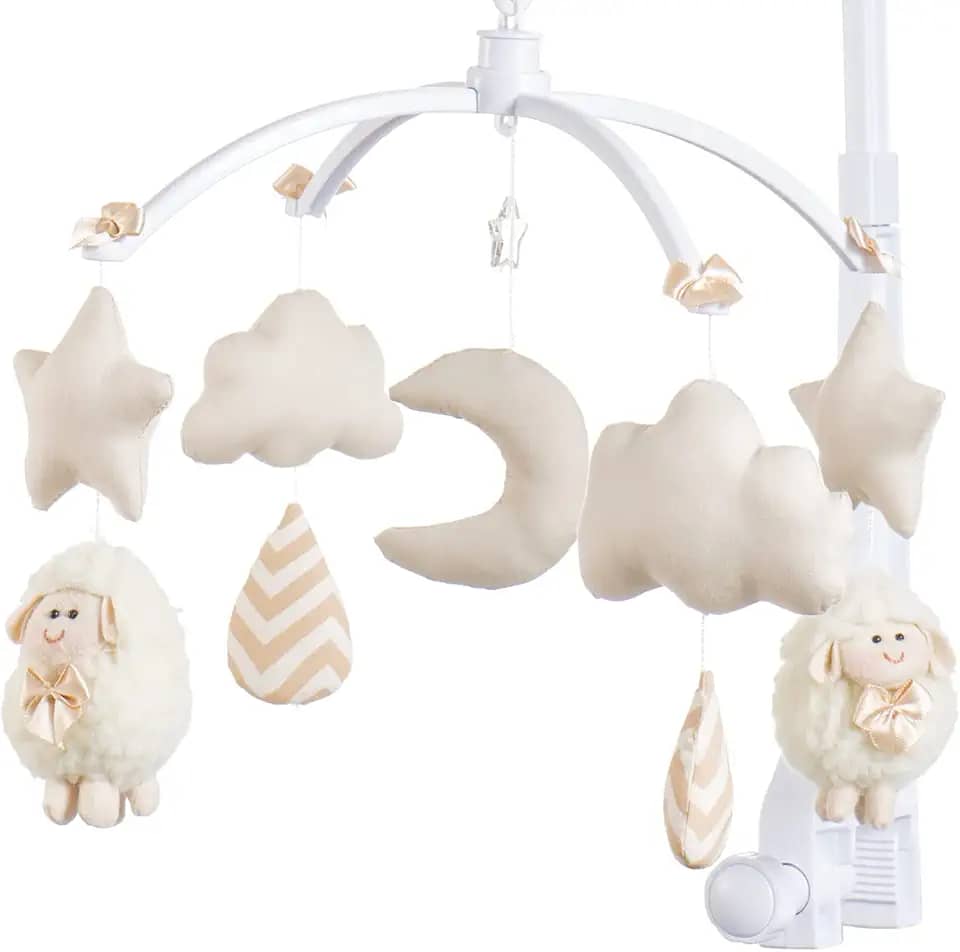 Sleep Baby Móbile Berço Musical e Giratório Ovelha Bege para Bebês e Crianças Pequenas