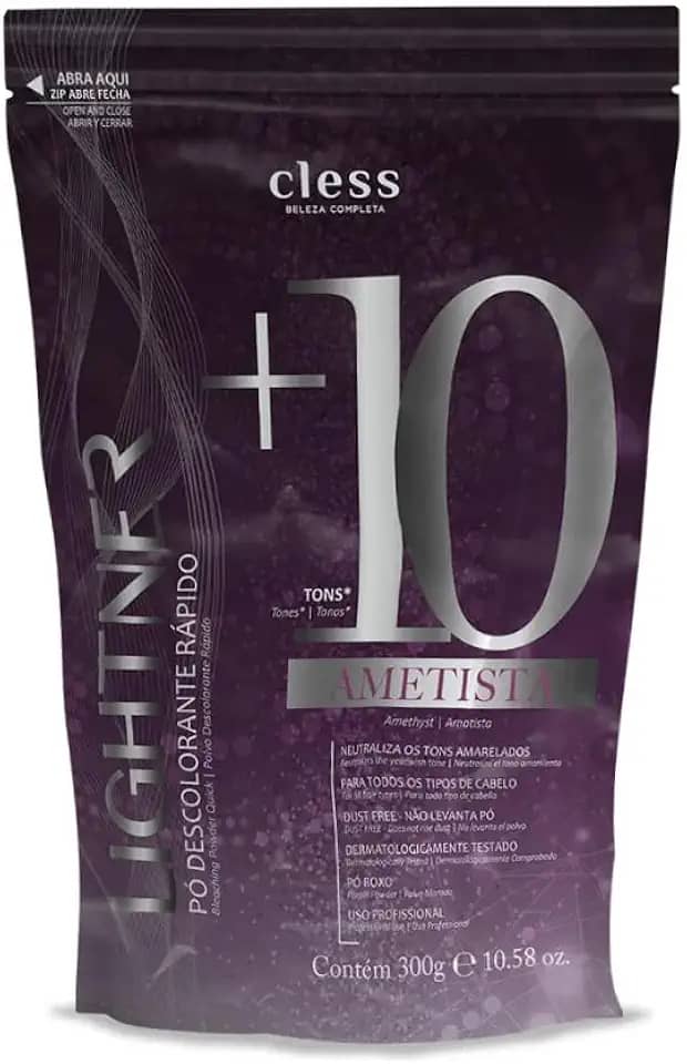Pó Descolorante Lightner Ametista Clareia Até 10 Tons Com Pigmento Neutralizador Redução de Frizz Proteção e Hidratação Aroma Suave Para Todos os Tipos de Cabelo Embalagem 300g