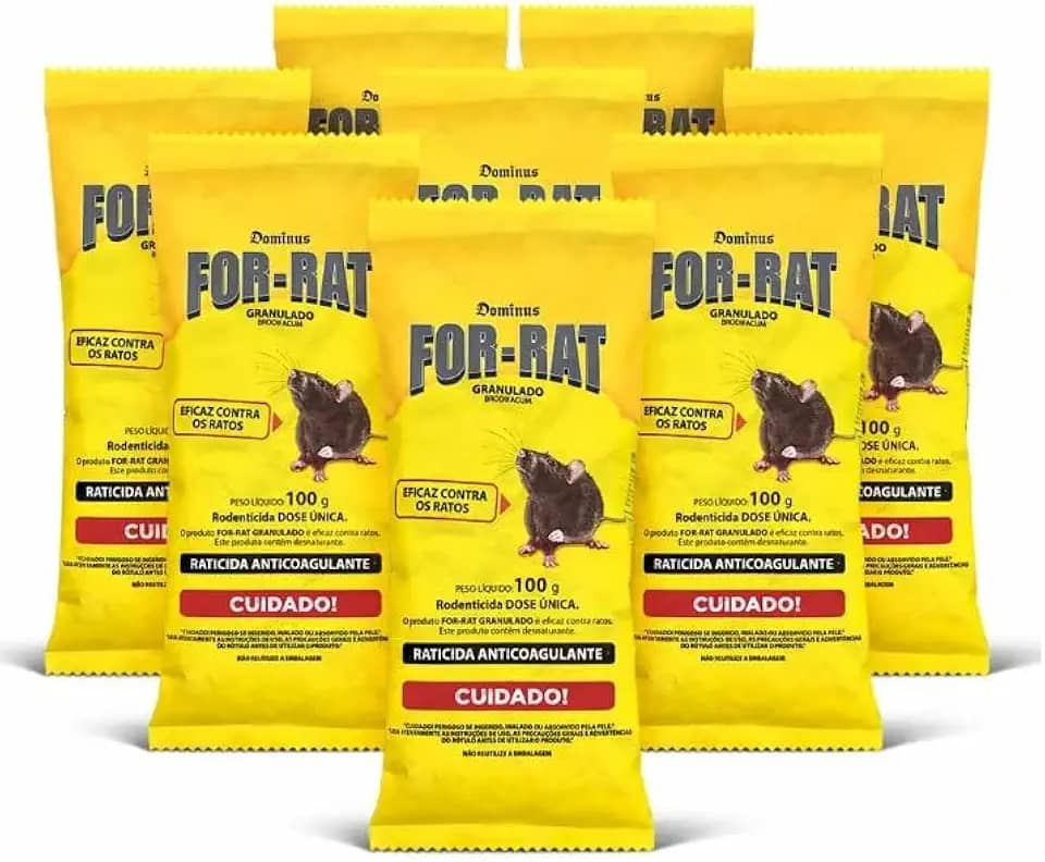 8 Sachês For-Rat Granulado 100g Raticida Isca Atrativa para Ratos Ratazanas e Camundongos