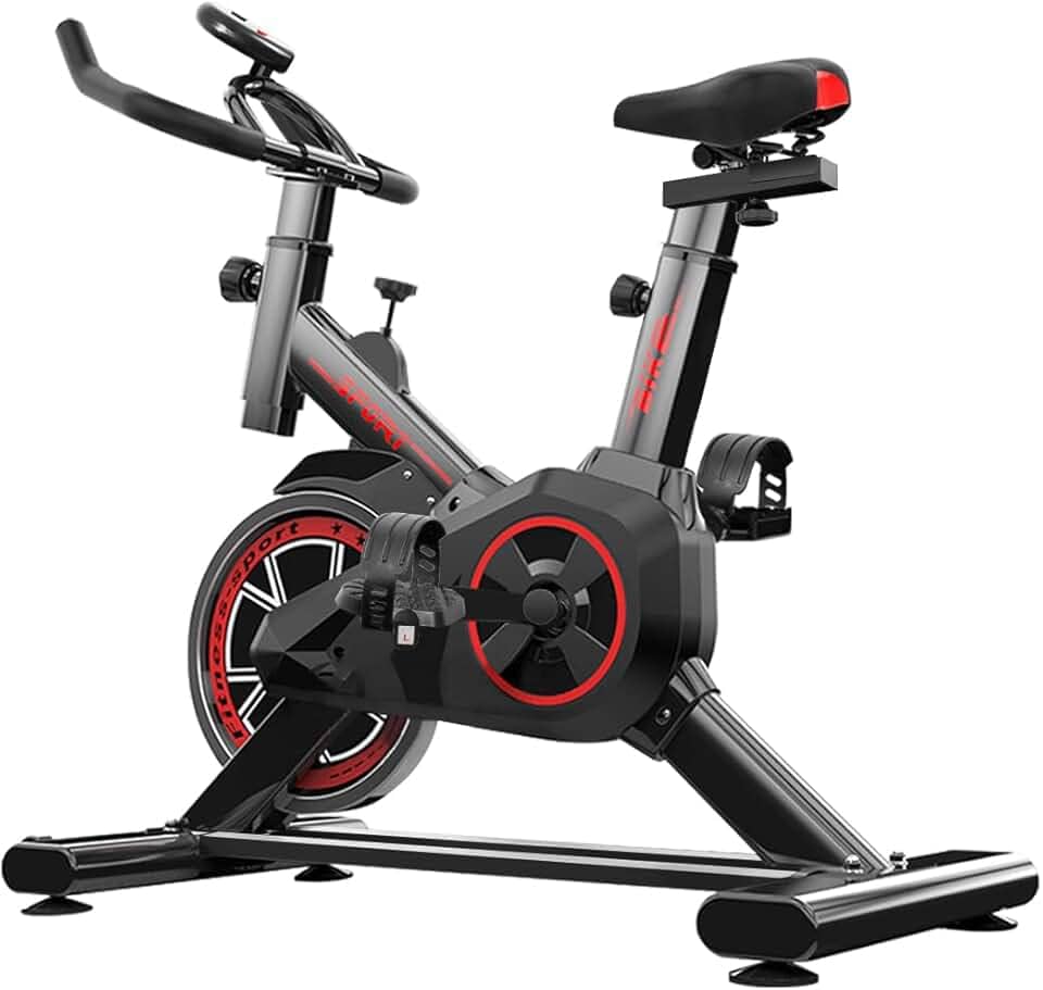 Bicicleta Ergométrica Vertical com Amortecimento MAX, 4kg, Compacta e Estável, Ideal para Treino em Casa, Preto/Vermelho