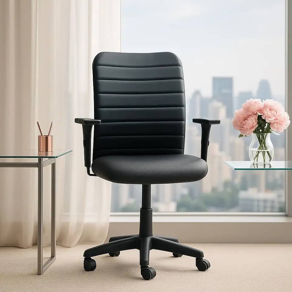 Cadeira Escritório Ergonômica Luxo NR17 Apoio Lombar Office Executiva Giratória C/Rodízios Regulável Preta Confortável Costura Esteirinha Ajuste De Altura