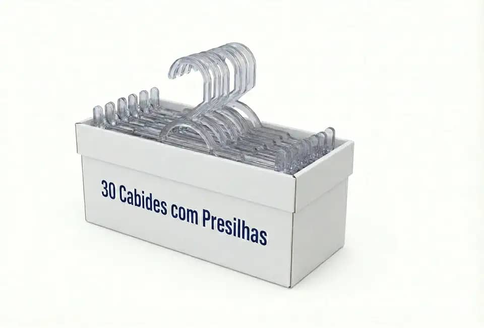 10 Cabides com Presilha em Acrílico Transparente, Cabide Saia, Shorts e Calça.