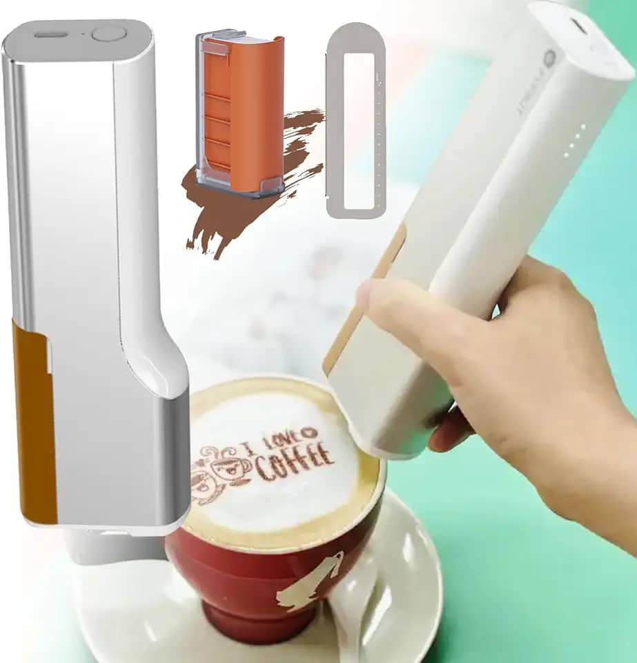 Impressora Jato De Tinta PortáTil, Mini Impressora PortáTil Com Tinta Para Alimentos E RéGua Auxiliar Para PãO, Café, Arte CulináRia,Brown