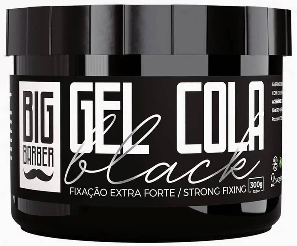 Gel Cola Black Big Barber 300g Pigmentado Fixação Extra Forte