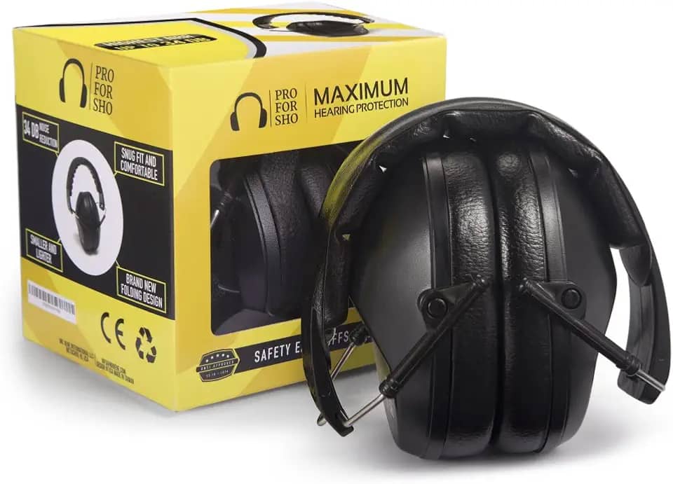 Pro For Sho Proteção Auditiva Para Tiro De 34Db - Protetores Auriculares Com Design Especial, Peso Mais Leve E Proteção Auditiva Máxima - Tamanho Padrão, Preto