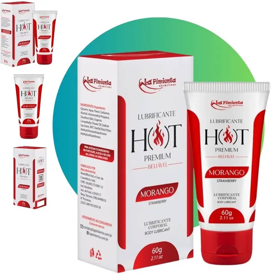 Lubrificante Íntimo À Base De Água Hot Premium Morango - 60g, La Pimienta