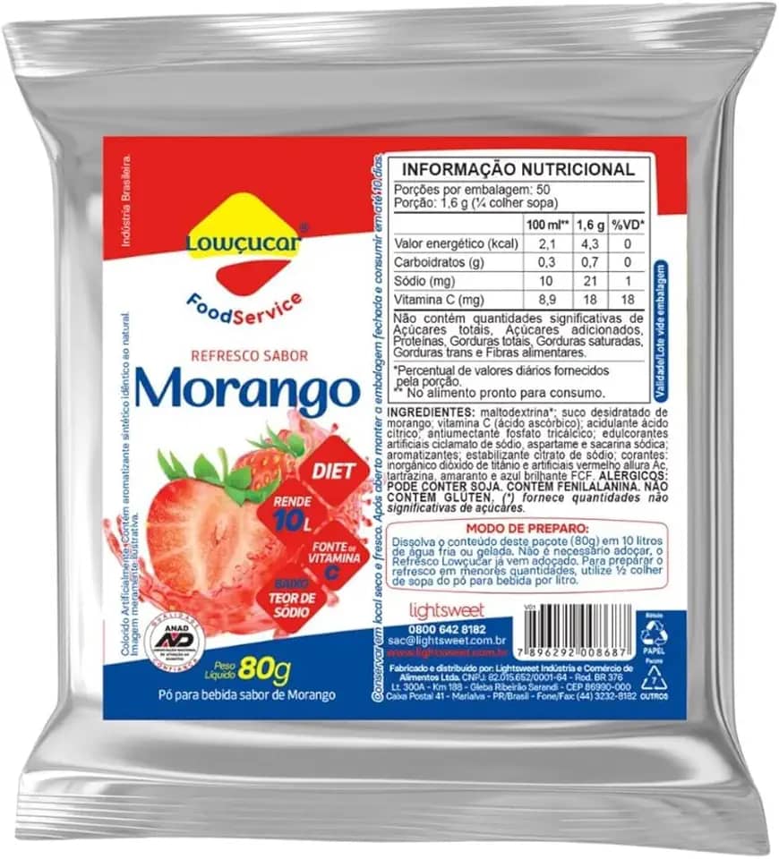 Refresco Suco em Pó Sabor Morango Zero Açúcares 80g - Magro Lowçúcar