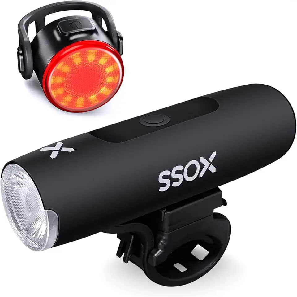 XOSS XL-400 luzes dianteiras e traseiras, farol de bicicleta recarregável por USB, 11 modos de luzes LED super brilhantes e potentes, ciclismo seguro para passeios noturnos e mountain bikes, à prova