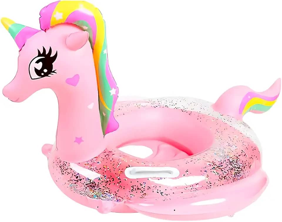 Boia Unicórnio Infantil Piscina Bebê Bote Inflável com Pezinho Crianças 6 Meses à 3 Anos