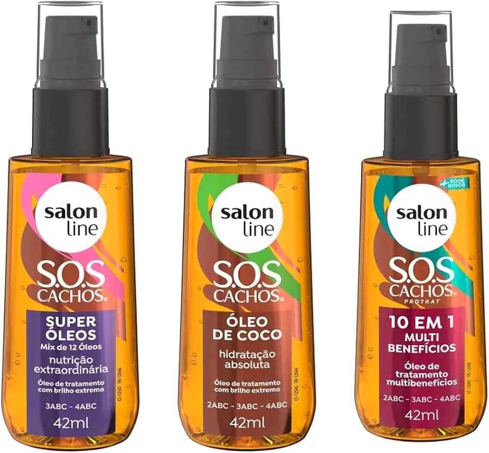 Salon Line, Kit 3 Óleos de Tratamento, Coco, Super Óleos e Multibenefícios - Para Cabelos Ondulados, Cacheados e Crespos