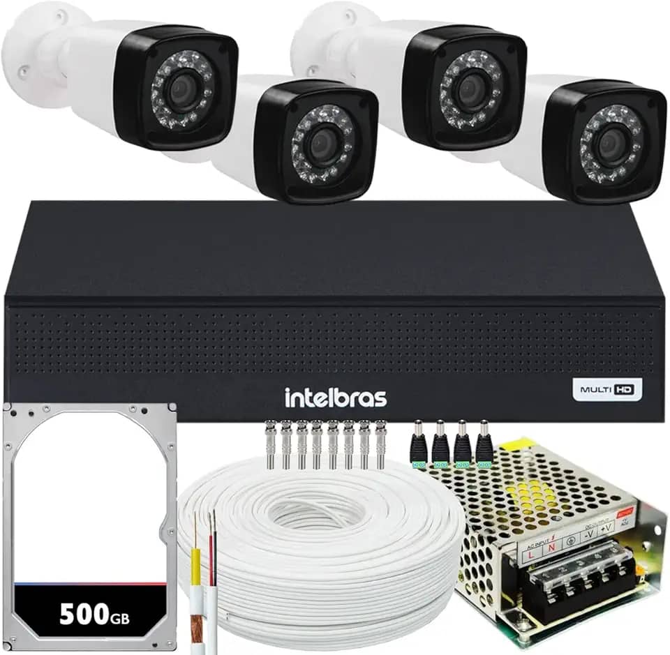 Kit Dvr Intelbras 8 Canais H.265 4 Câmeras Full Hd 20 Metros
