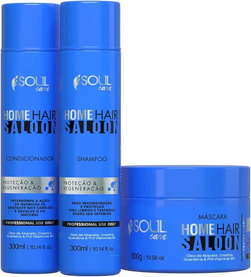 Kit Nutrição Capilar Profissional Home Hair Saloon Soul Care - Shampoo, Condicionador e Máscara - Cronograma Capilar (300g)