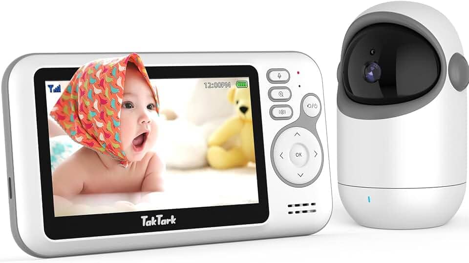 TakTark Babá Eletrônica, 4.3" Monitor de Bebê Sem WiFi com Câmera e Áudio – Remoto Zoom, Visão Noturna, Sensor de Temperatura, Monitor Seguro para Quarto de Bebê, Idosos e Pets