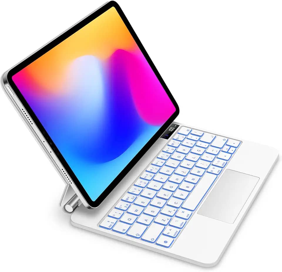 BETTDOW Capa com Teclado e Trackpad para iPad Pro de 11 polegadas (4ª/3ª/2ª/1ª) geração 2022 e Air 6ª e 11 polegadas (M2, 2024) e iPad Air 5ª/4ª geração de 10,9 polegadas,Teclado com LCD DisplayBranco