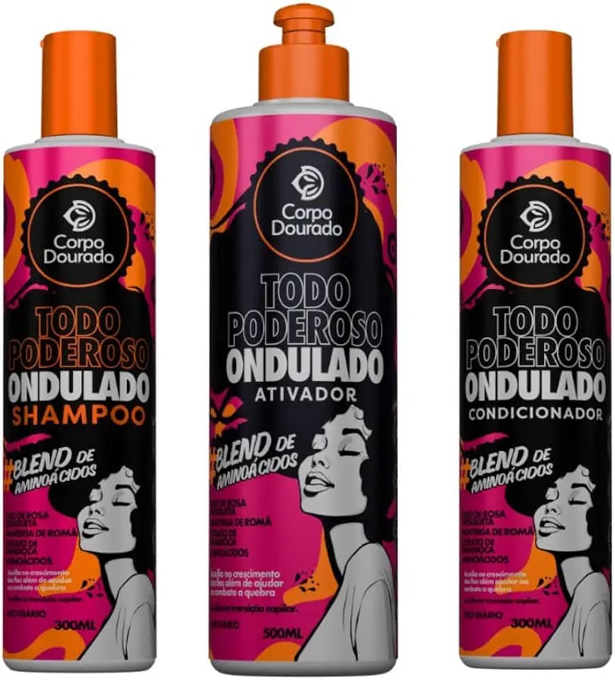 Kit Todo Poderoso Ondulado - Shampoo, Condicionador e Ativador - Corpo Dourado - Limpeza, Hidratação e Definição para Cabelos Ondulados 2A a 2C
