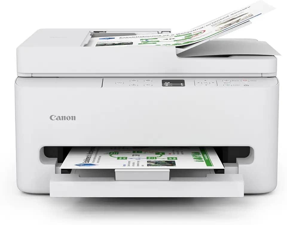 Canon PIXMA TR7120 Impressora jato de tinta colorida sem fio para impressão duplex, branca – impressora doméstica com copiadora/scanner, alimentador automático de documentos, design compacto, painel
