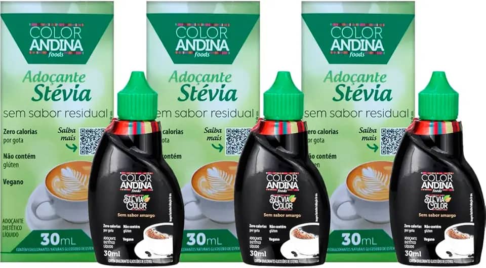3 Adoçante Stévia Liquido Color Andina Frasco 30ml