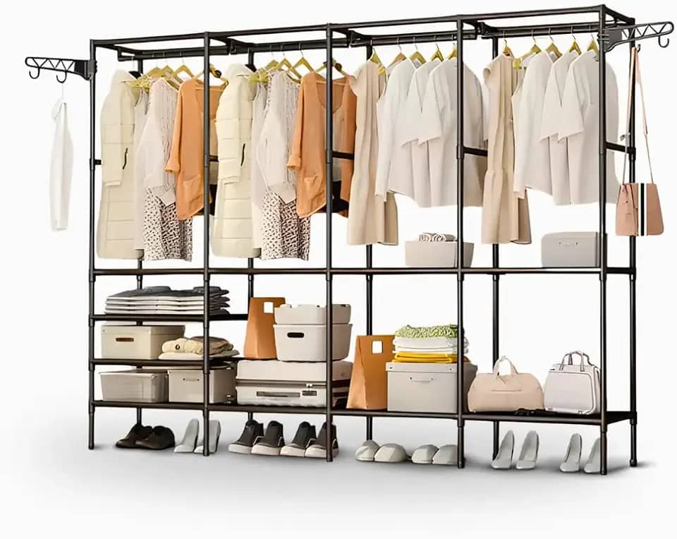 Arara Sapateira Cabideiro 4 Colunas Armário 10 Prateleiras Multiuso para Organização Completa Quarto Closet Casal Quadrupla