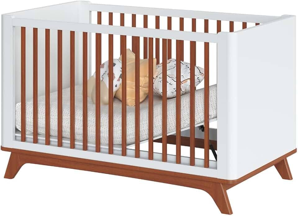 Berço Redondo Evolutivo Sambalelê 2 em 1 Premium com Mini Cama, MDF e Madeira Maciça, Design Moderno e Seguro (Branco com Mel)