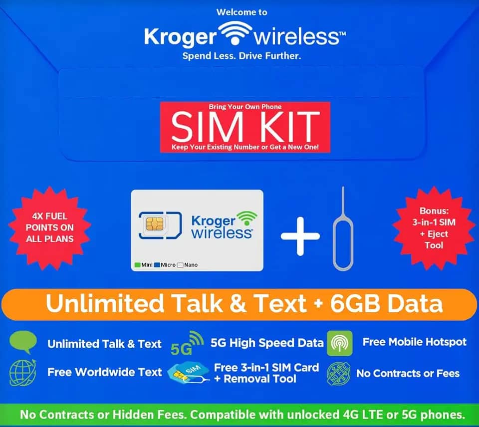 Kroger Wireless Kr25T Plano De Celular Pré-Pago 1 Mês Por Us$ 25/Mês Com Ligações E Mensagens Texto Ilimitadas + 6 Gb Dados 5G-4G Lte