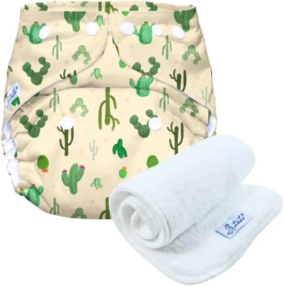 Fralda Ecológica com Absorvente Reutilizável para o Dia a Dia e Praia/Piscina, Tamanho Único 5-18kg, Lavável (Cactus)