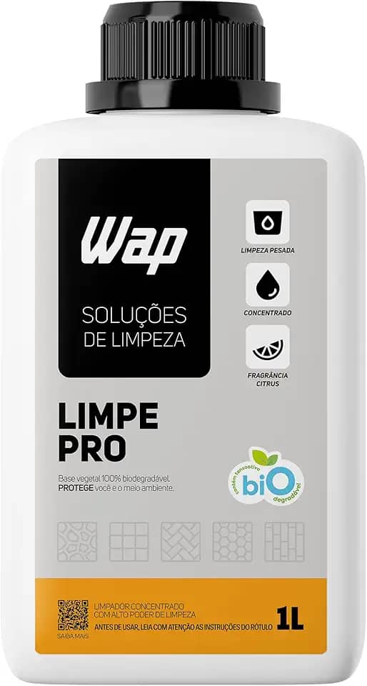 WAP Detergente Concentrado para Limpeza Pesada de Pisos 1 LITRO WAP LIMPE PRO, Branco e amarelo