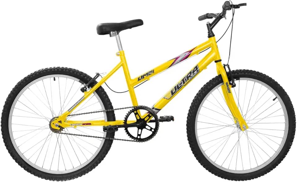 Bicicleta de Passeio Ultra Bikes Esporte Aro 24 Reforçada Freio V-Brake Sem Marcha Amarelo