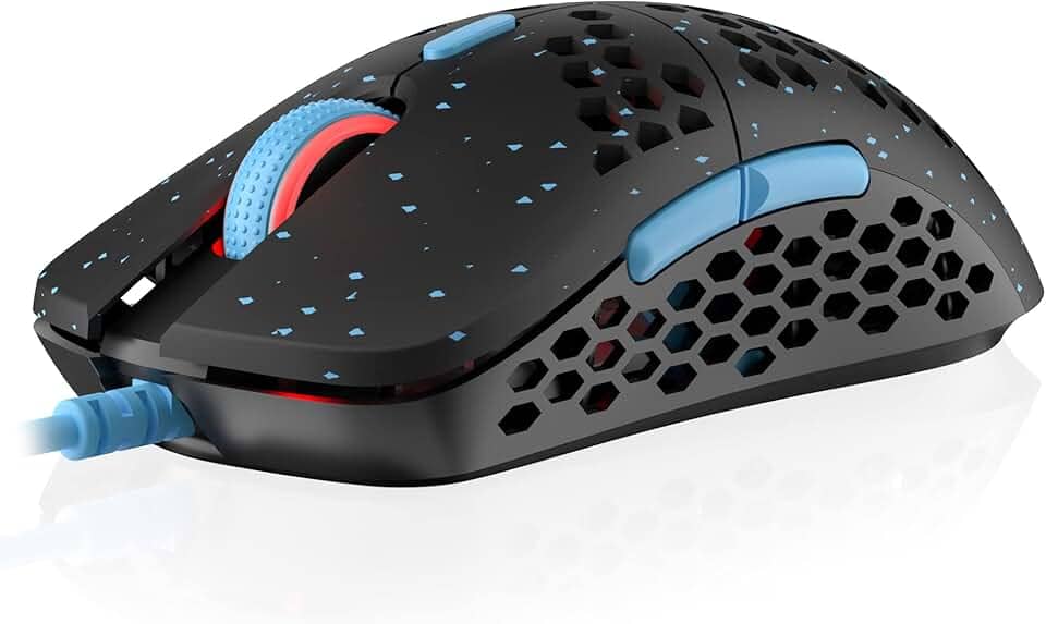 HK Gaming Mouse para jogos Mira M RGB ultraleve | concha de favo de mel | 63 gramas | máx. 12000 cpi | USB com fio | 6 botões programáveis | Memória integrada | Punhos antiderrapantes | Mira-M Blue