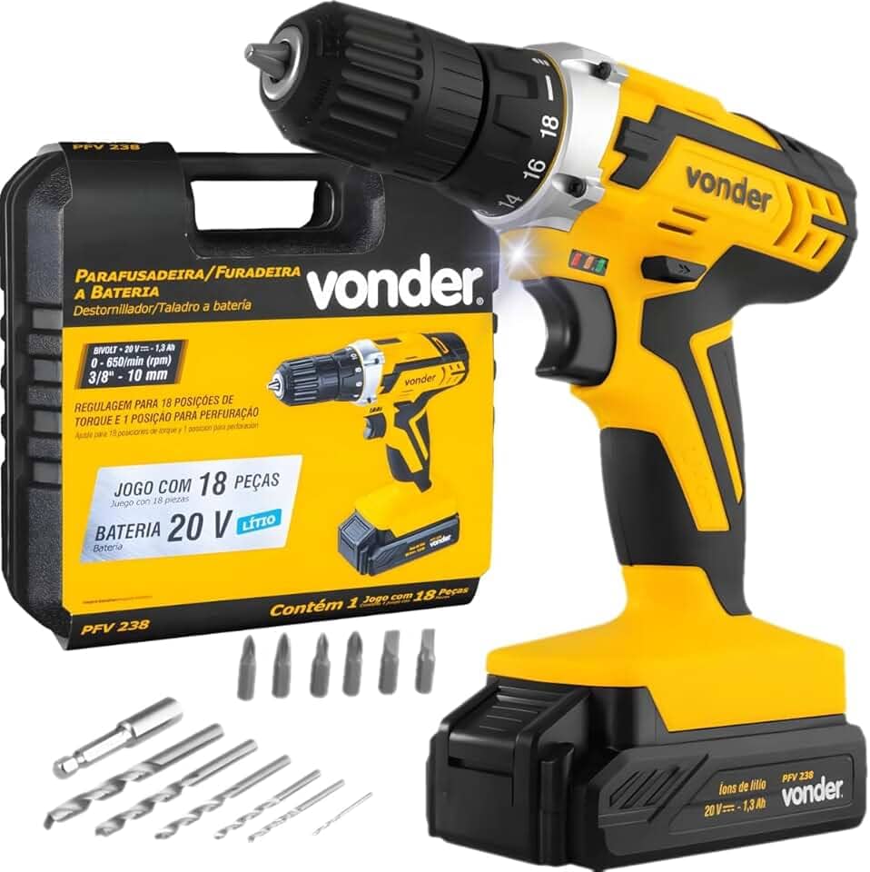Vonder, Parafusadeira/Furadeira A Bateria, 20 V, Fonte De Carregamento Bivolt Automática, Pfv 238.