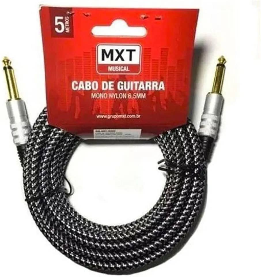 Cabo de Guitarra Mono Nylon P10+P10 5M Preto Com Detalhes Branco