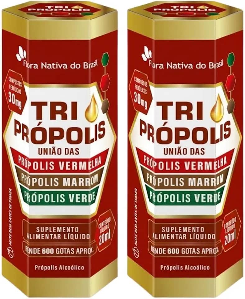 KIT 2X Tri Própolis Em Gotas (Própolis Vermelha, Verde e Marrom) 20ml - Flora Nativa