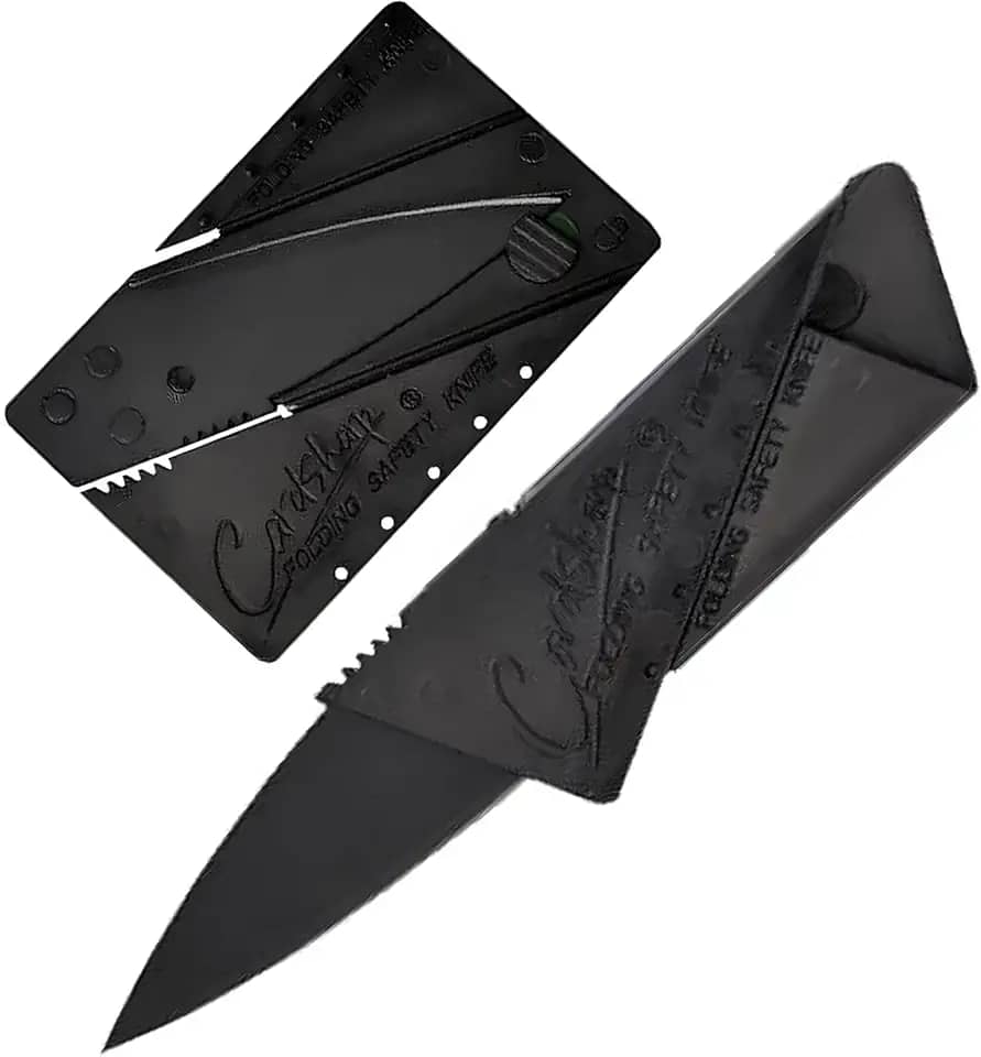 Canivete Faca Cartão Dobrável de Bolso Portátil, Compacto e Leve, Lâmina Para Acampamento, Viagem, Trilha, Camping, Abrir Caixa, Pesca e Defesa Pessoal, Multiuso, Multifuncional, Profissional Aço Inox (Preto)