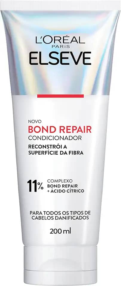 L'Oréal Paris Elseve Bond Repair Condicionador Reparação Molecular com Ácido Cítrico, Sela Cutículas e Reconstrói Ligações, Devolve Força, Brilho e Maciez aos Cabelos Danificados, 200ml
