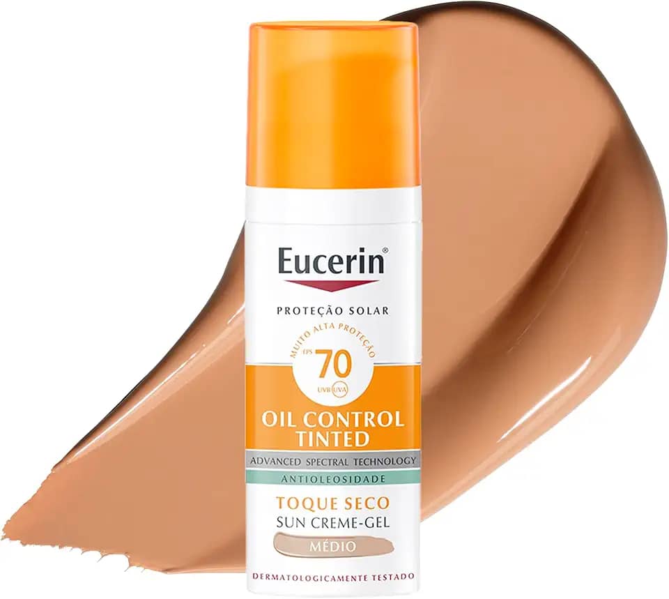 EUCERIN Protetor Solar Facial Oil Control Com Cor, FPS70 50ml, Antioleosidade, Proteção UVA, UVB e Luz Visível, Pele Oleosa