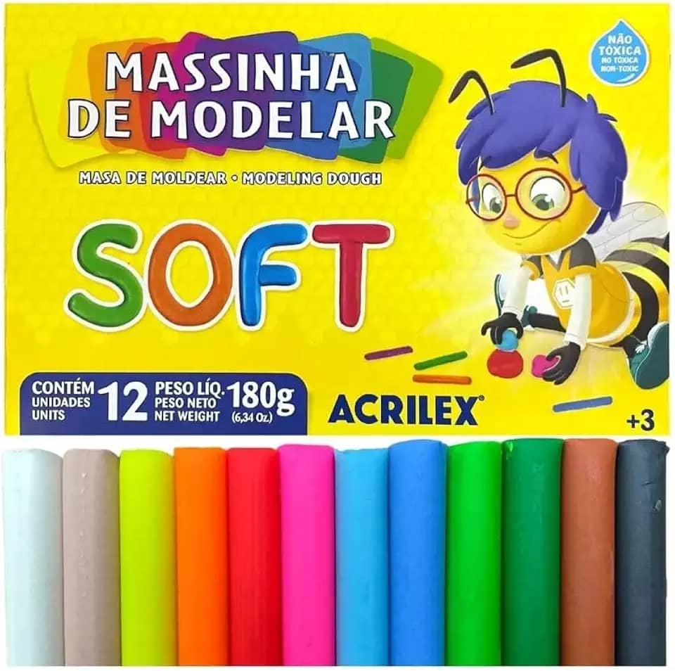 Acrilex Massinha de Modelar Soft 12 Cores - 2kg - Não Tóxica - Criança - Atividades Artísticas