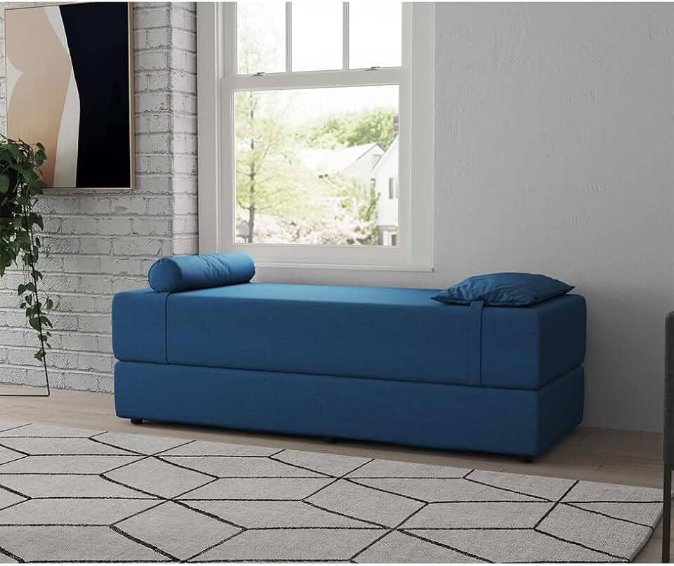 Sofá-Cama Casal 3 Lugares Cecília Linho Azul Marinho