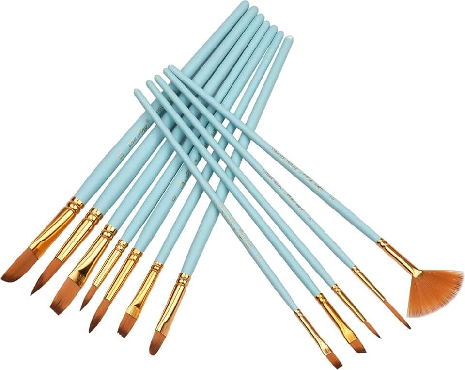 Conjunto de pincéis Ajcoflt para detalhes finos, duas cores, cerdas de taklon, para aquarela, pintura a óleo, acrílico, para miniaturas, kit de desenho para estudantes e iniciantes, 12 peças