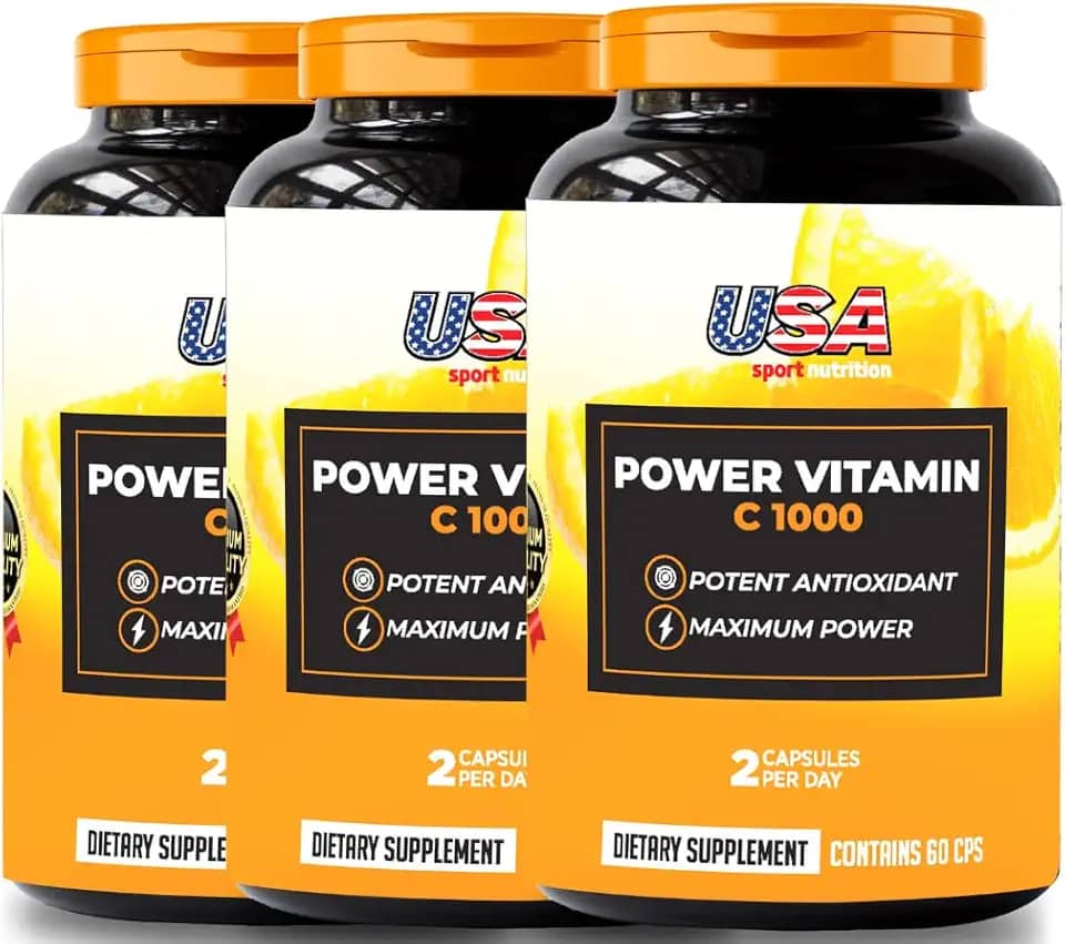 Vitamina C 1000mg Power Importada (180 Cap) – Energia, Saúde e Proteção Diária - USA SPORT NUTRITION