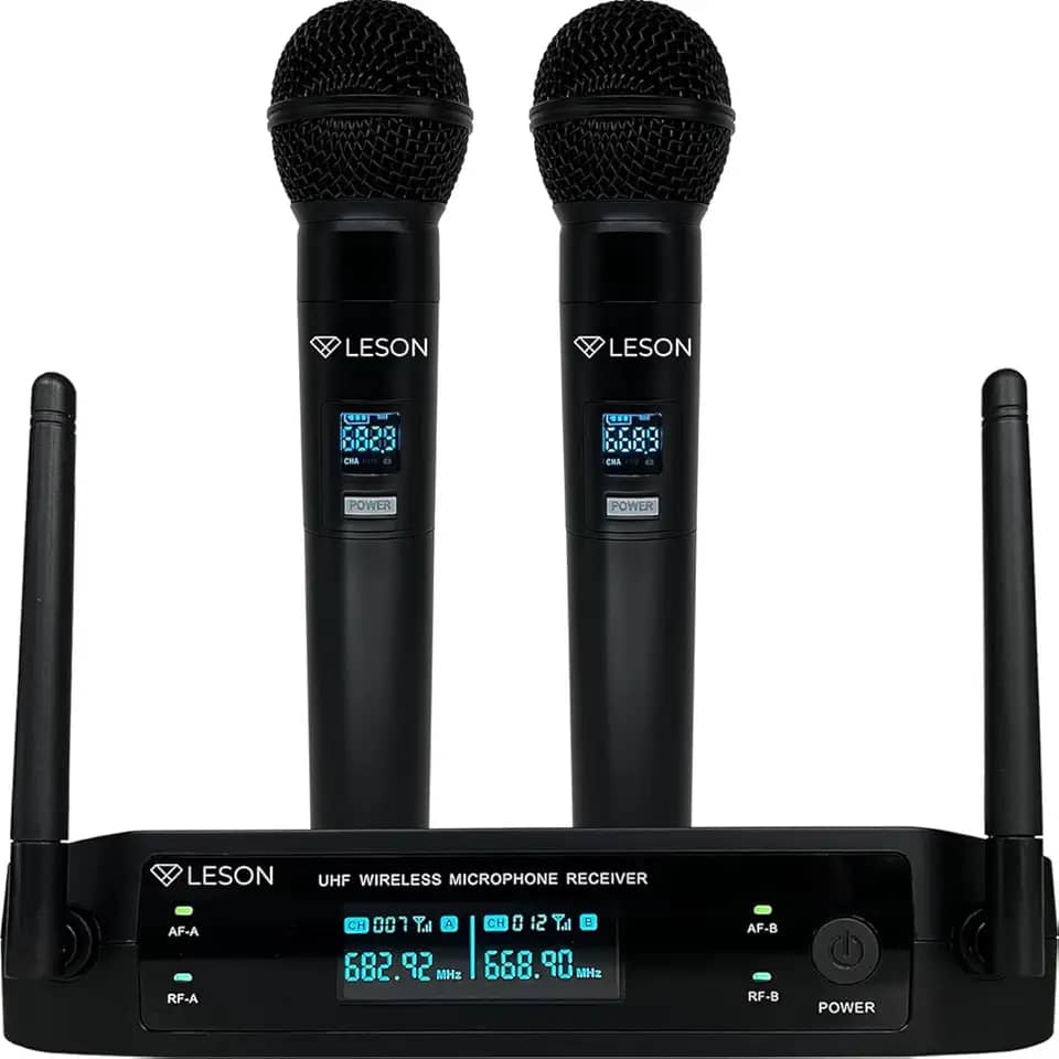 Microfone Sem Fio Duplo Leson Ls962 96 Canais Digital Profissional Multi-frequência Cor: Preto