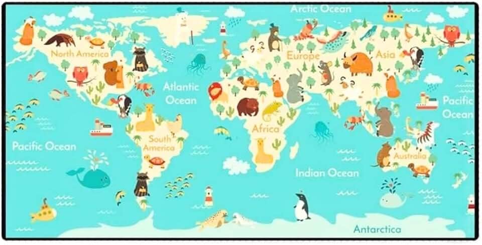 Mouse Pad Gamer Speed Extra Grande 70x35cm - Mapa Mundi Animais - Exbom