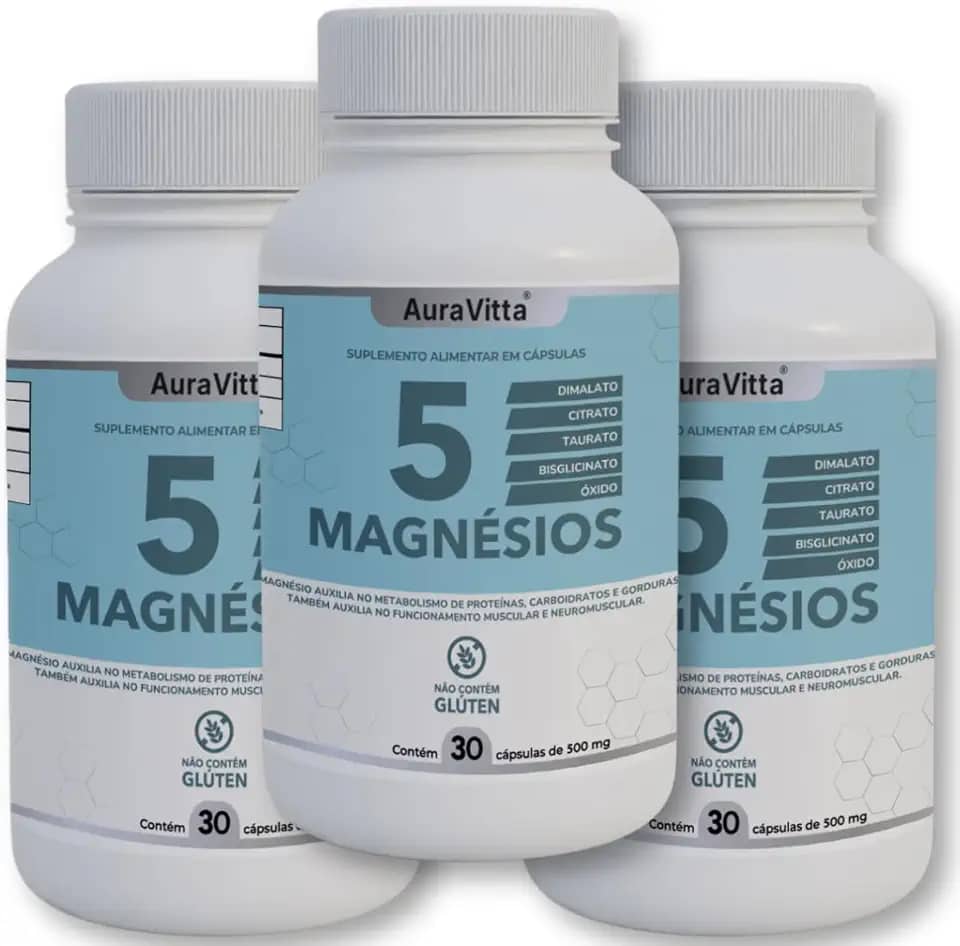 Magnésio Concentrado 5 em 1 - AuraVitta - Suplemento Alimentar 90 Cápsulas