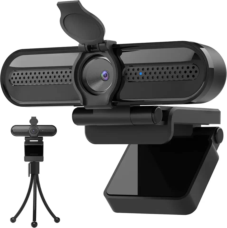 Webcam genérica 2K, câmera de streaming FHD com 2K/30fps, 1080P/60fps, foco automático, microfones com cancelamento de ruído duplo, capa de privacidade e tripé, para