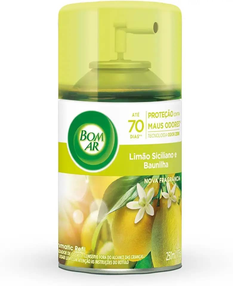 Bom Ar Aromatizador de Ambiente Automático Aerossol Freshmatic Limão Siciliano e Baunilha Refil 250ml