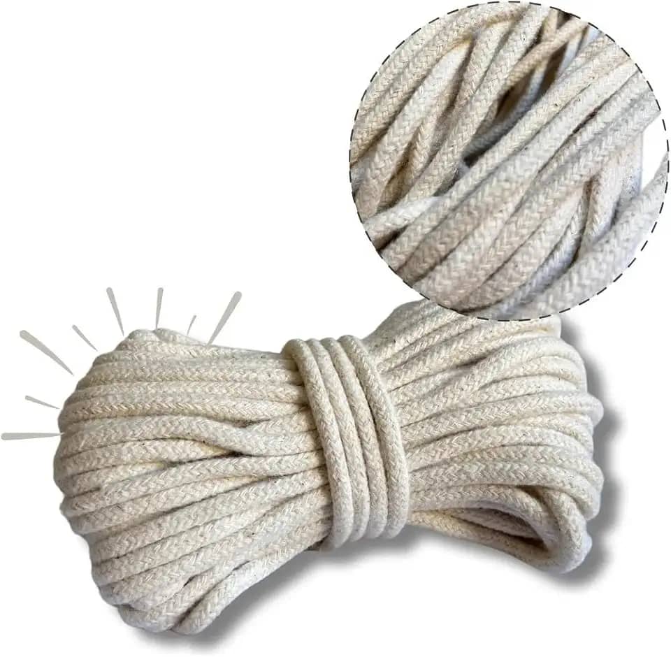 Corda para secador de roupas e varal 100% Algodão 15m x 5mm, Trançada Resistente, Alta Durabilidade, Secagem Segura