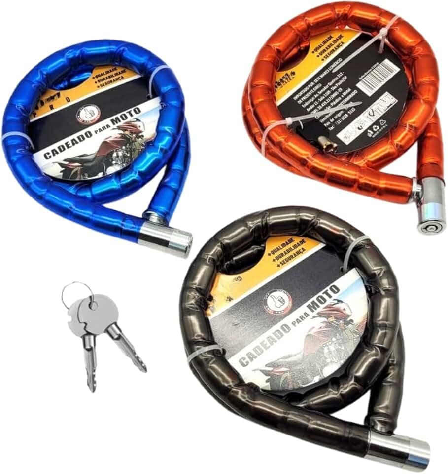 Cadeado Trava 100cm Aço Reforçado Grosso Moto Bike Portão Corrente Trava Bicicleta Portão Segurança Chave Ultra Resistente Anti Furto (Preto)